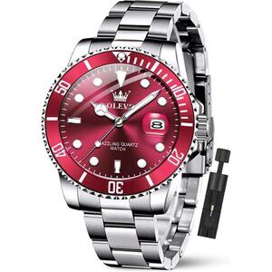 Olevs Men's Pink  Luxury Watches Stainless Steel Quartz Waterproof Luminous